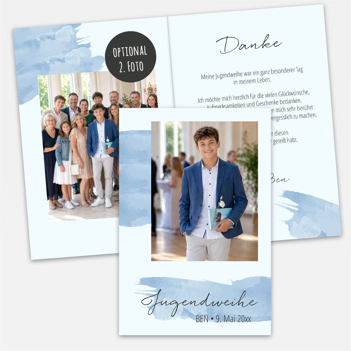 Dankeskarte Aquarell Strich blau
#Pastellblau #Klappkarte