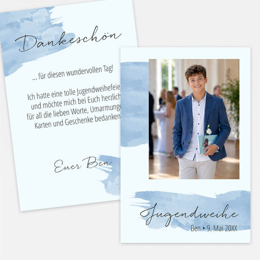 Dankeskarte Jugendweihe Aquarell #Pastellblau #Postkarte