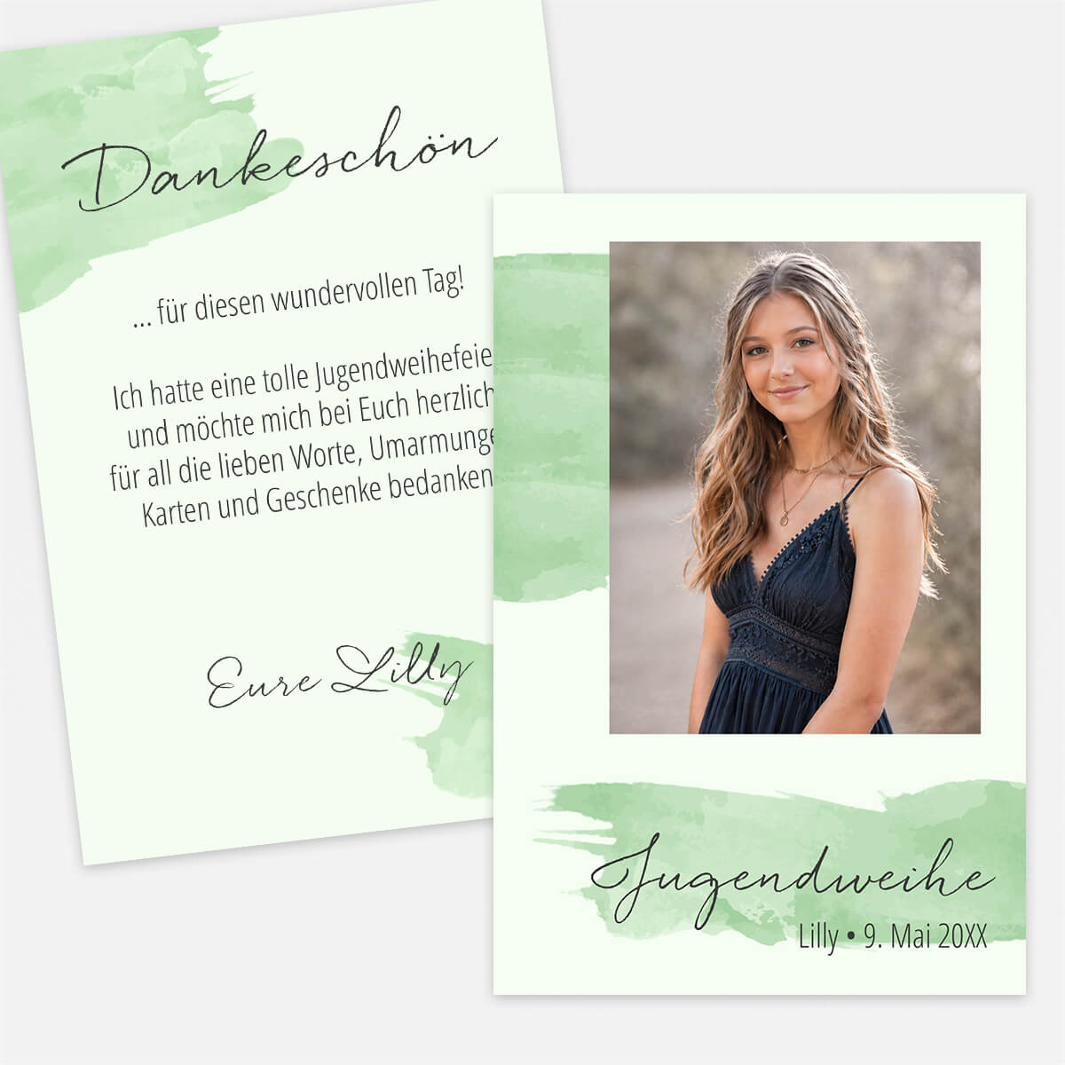 Dankeskarte Jugendweihe Aquarell #Pastellgrün #Postkarte