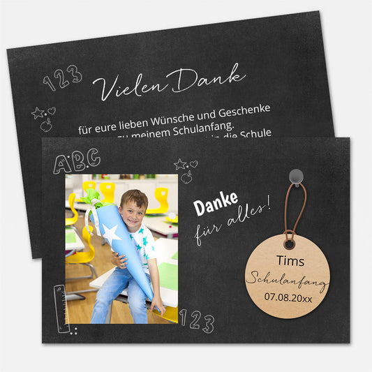 Personalisierte Dankeskarte zum Schulanfang im Tafeldesign – mit eigenem Foto und individuellem Text. Liebevoll gestaltet und persönlich angepasst. #Postkarte