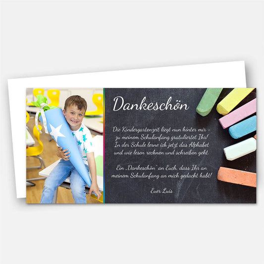 Schulanfang Dankeskarte mit Foto und eigenem Text Motiv Kreide #Anthrazit #Fotokarte